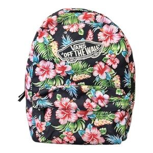 Vans “Off the Wall” Hawaiian Floral Tropical Backpack Black